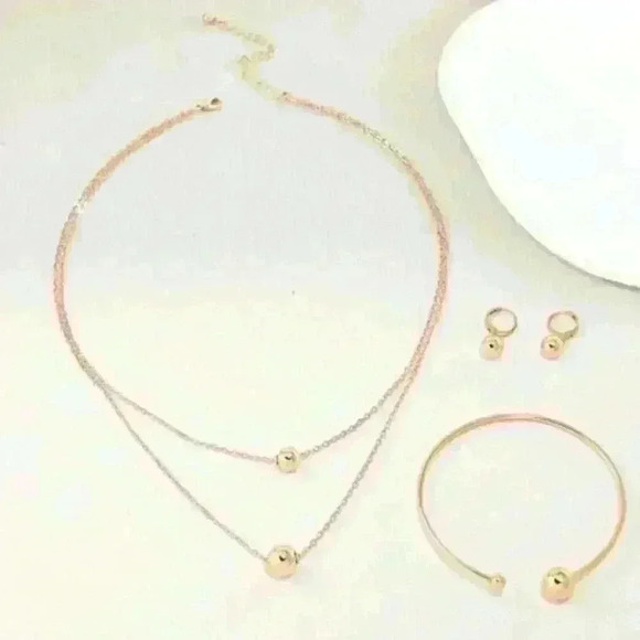 Set of 3 14k Gold over Sterling Silver Bead Necklace + Bracelet + Earrings - Picture 4 of 4
